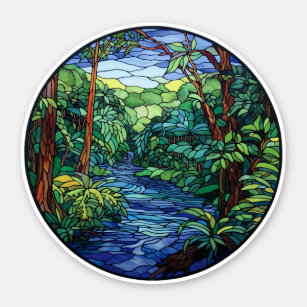 Stained Glass Jungle River Round Vinyl Decal