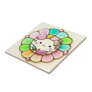 Stained glass kawaii style pattern ceramic tile