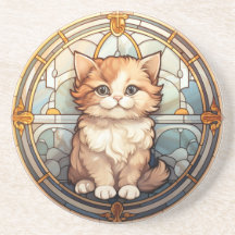 Stained Glass Kitten Elegant Hazel-Eyed Cat Art