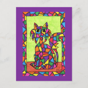 Stained Glass Kitty Postcard