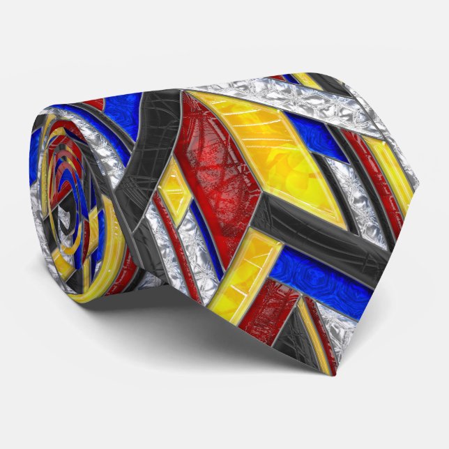 Stained Glass l Art Deco Arrows Pattern Tie (Rolled)