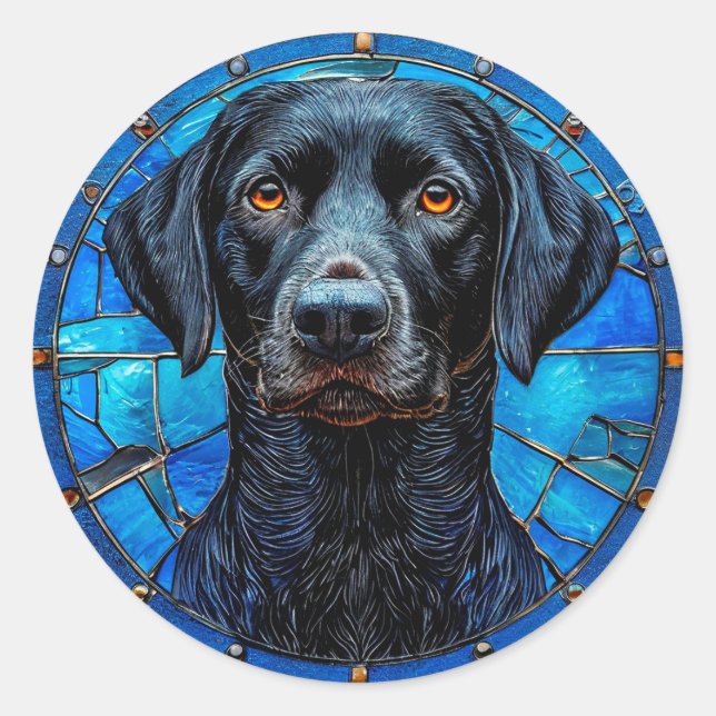 Stained glass labrador classic round sticker (Front)