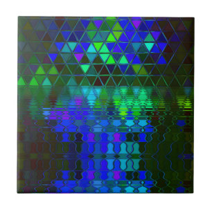 Stained Glass Lake Landscape Fantasy Blue Ceramic Tile