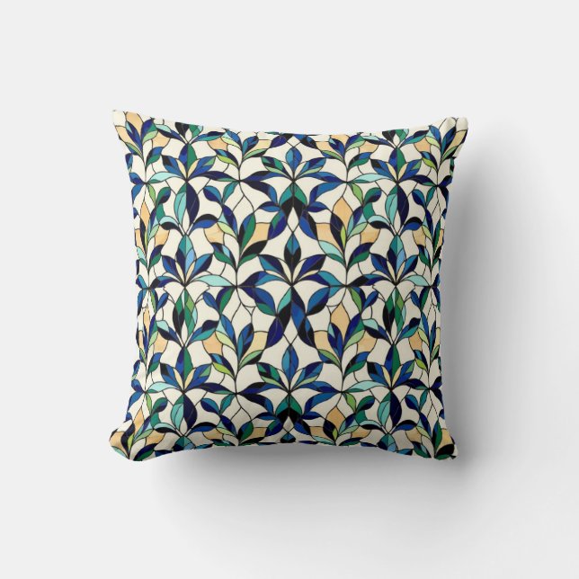 Stained Glass Leaf Throw Pillow (Front)