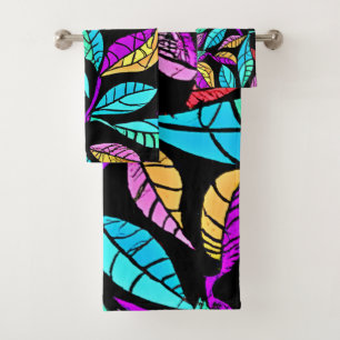Stained Glass Leaves Design Bath Towel Set