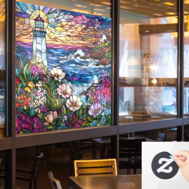 Stained Glass Lighthouse Window Cling (Restaurant Window)