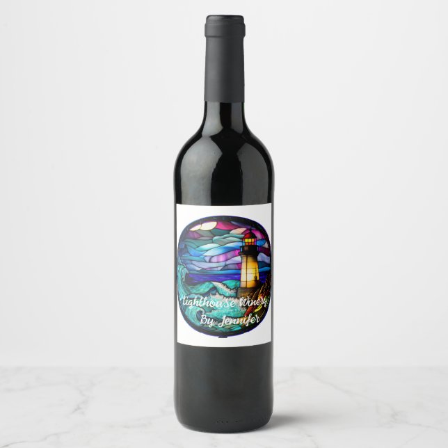 Stained Glass Lighthouse Wine Label (Front)