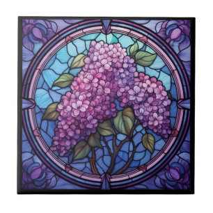 Stained Glass Lilac Blossoms Ceramic Tile