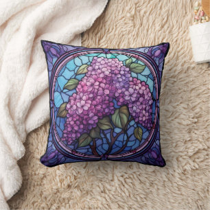 Stained Glass Lilac Blossoms Cushion