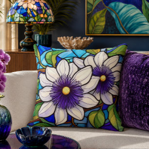 Stained glass lilikoi -passionfruit flower cushion
