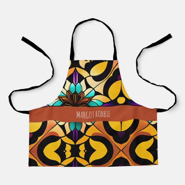 Stained glass lily Yellow Flowers Mosaic Pattern Apron (Front)