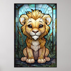 Stained Glass Lion Cub Poster – Regal Nursery Art