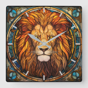 Stained Glass Lion Wall Clock