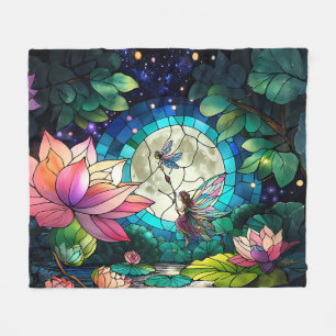 Stained Glass Little Fairy With Dragonfly Fleece Blanket