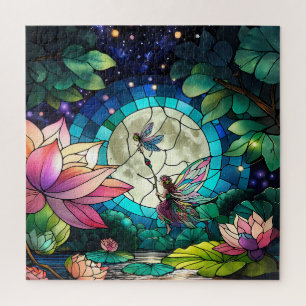 Stained Glass Little Fairy With Dragonfly Jigsaw Puzzle