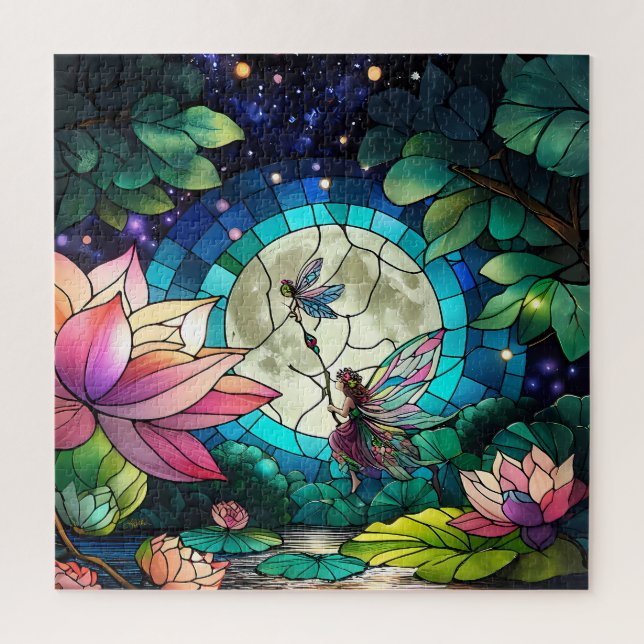 Stained Glass Little Fairy With Dragonfly Jigsaw Puzzle (Vertical)