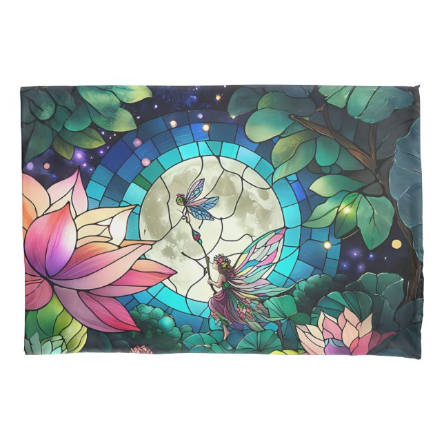 Stained Glass Little Fairy With Dragonfly Pillowcase (Front)