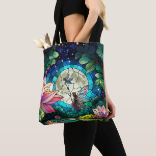 Stained Glass Little Fairy With Dragonfly Tote Bag