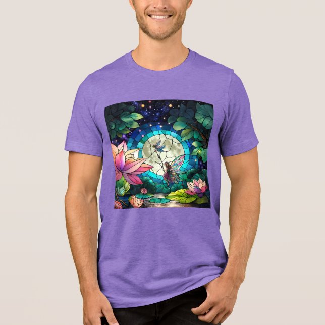Stained Glass Little Fairy With Dragonfly Tri-Blend Shirt (Front)