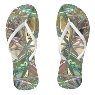 Stained glass look abstract pink gold teal thongs