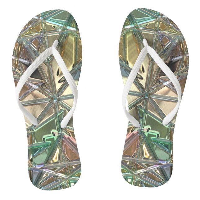 Stained glass look abstract pink gold teal thongs (Footbed)