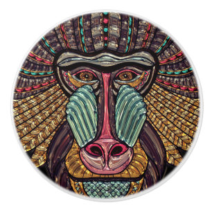 Stained glass look baboon animal african art ceramic knob