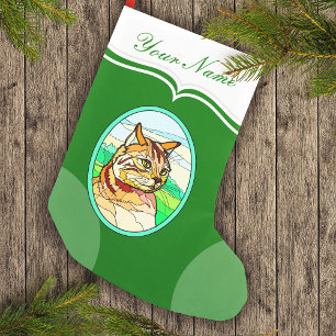 Stained Glass Look Cat 1 Small Christmas Stocking