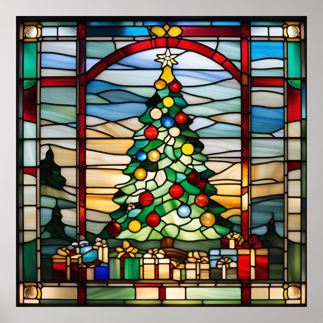 Stained Glass Look Christmas Tree Downloadable Poster (Front)