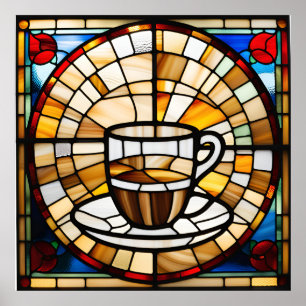 Stained Glass Look Coffee Cup Design Poster