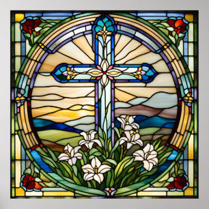 Stained Glass Look Easter Cross DownloadDesign Poster