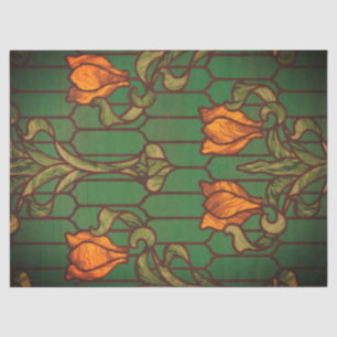Stained glass look floral art nouveau green orange tissue paper