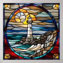Stained Glass Look Lighthouse Downloadable Design