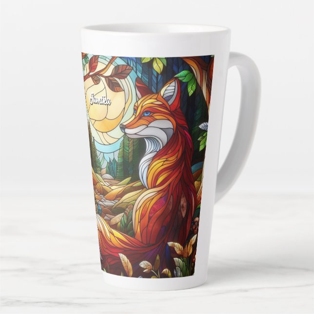 Stained Glass Look Red Fox Latte Mug (Right Angle)