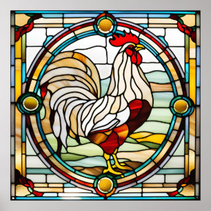 Stained Glass Look Rooster Design Poster