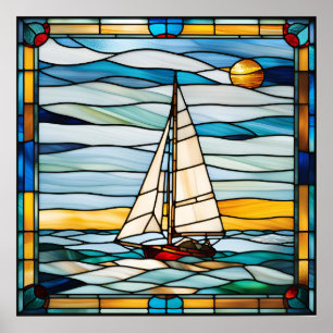 Stained Glass Look Sailboat Design Poster