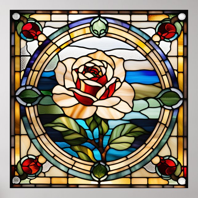 Stained Glass Look Single Rose Downloadable Design Poster (Front)