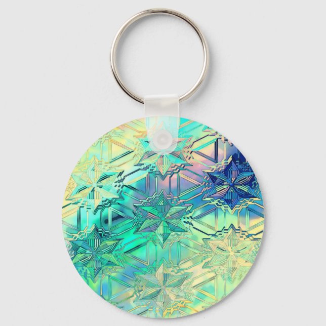 Stained glass look snowflake colorful cute key ring (Front)