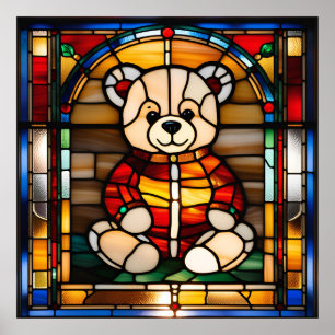 Stained Glass Look Teddy Bear Downloadable Design Poster
