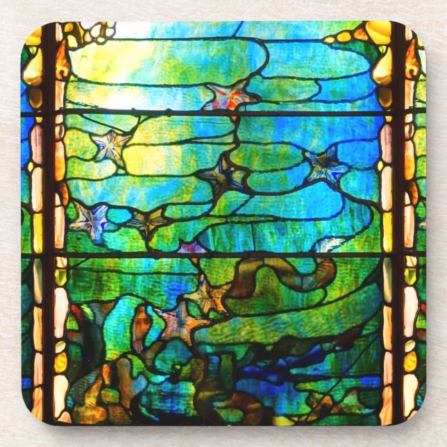 Stained glass look tiffany window starfish sea  coaster (Front)