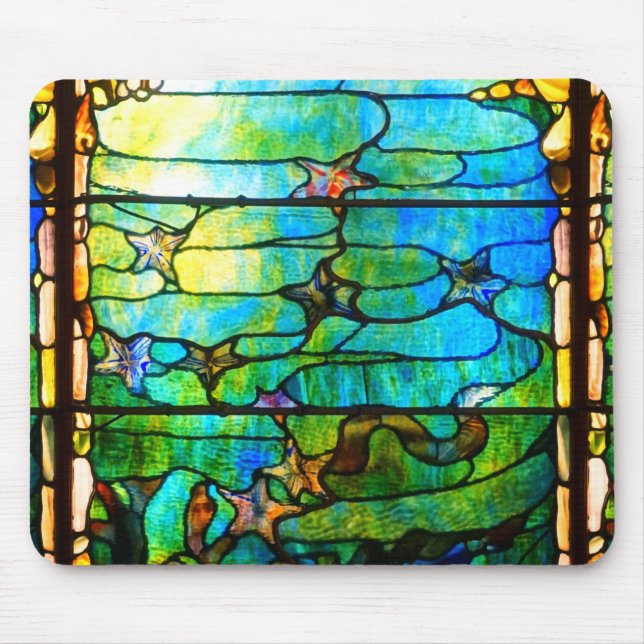 Stained glass look tiffany window starfish sea   mouse pad (Front)