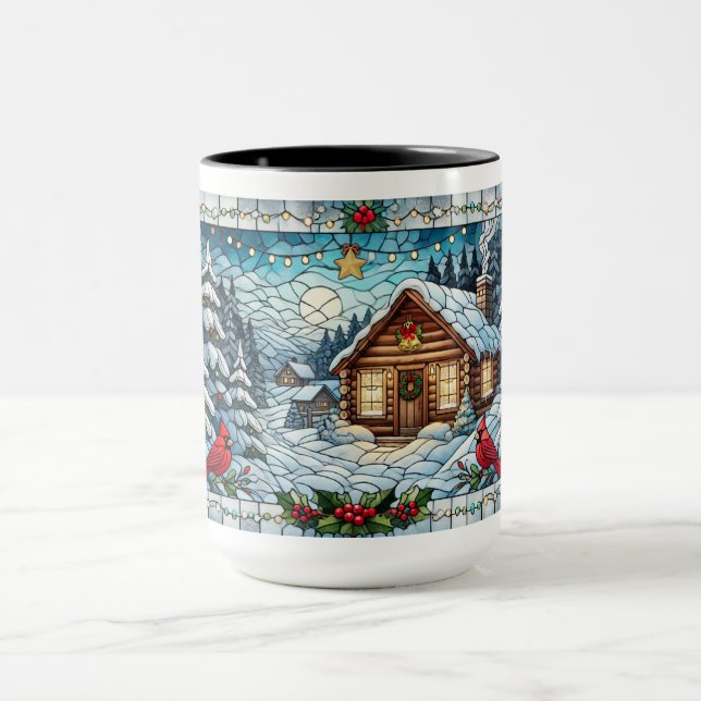 Stained Glass Look Winter Scene Christmas Mug (Center)