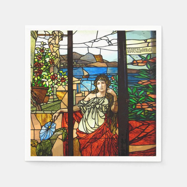 Stained glass look with lady sitting. napkin (Front)