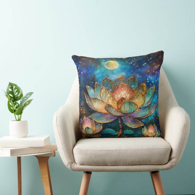 Stained Glass Lotus Blossoms in the Moonlight Cushion (Chair)