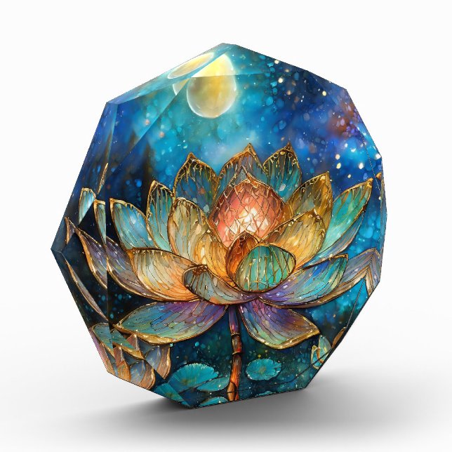 Stained Glass Lotus Blossoms in the Moonlight Photo Block (Left)