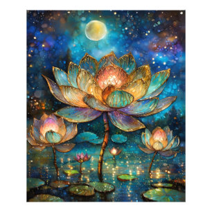 Stained Glass Lotus Blossoms in the Moonlight Photo Print