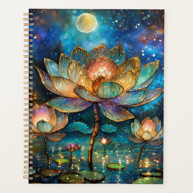 Stained Glass Lotus Blossoms in the Moonlight Planner (Front)