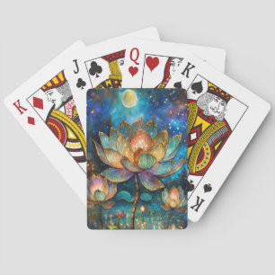 Stained Glass Lotus Blossoms in the Moonlight Playing Cards