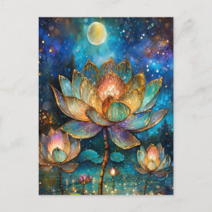 Stained Glass Lotus Blossoms in the Moonlight Postcard