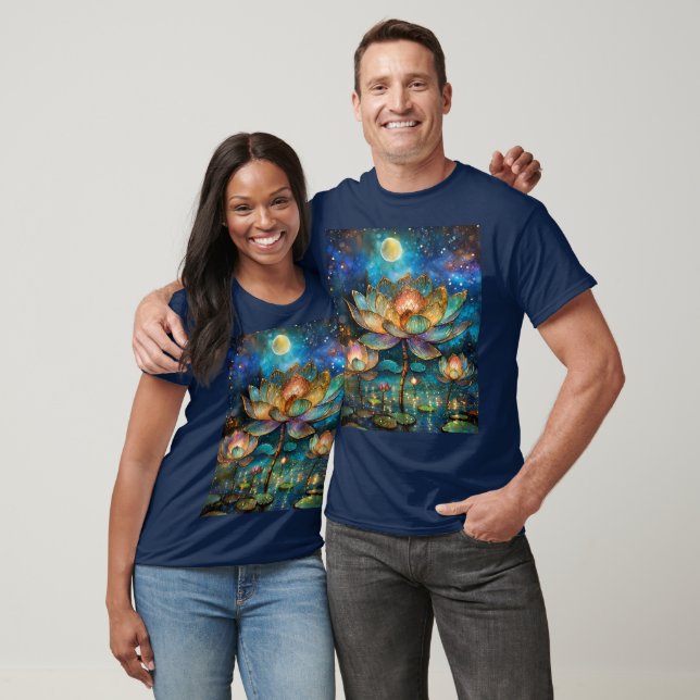 Stained Glass Lotus Blossoms in the Moonlight T-Shirt (Unisex)