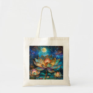 Stained Glass Lotus Blossoms in the Moonlight Tote Bag